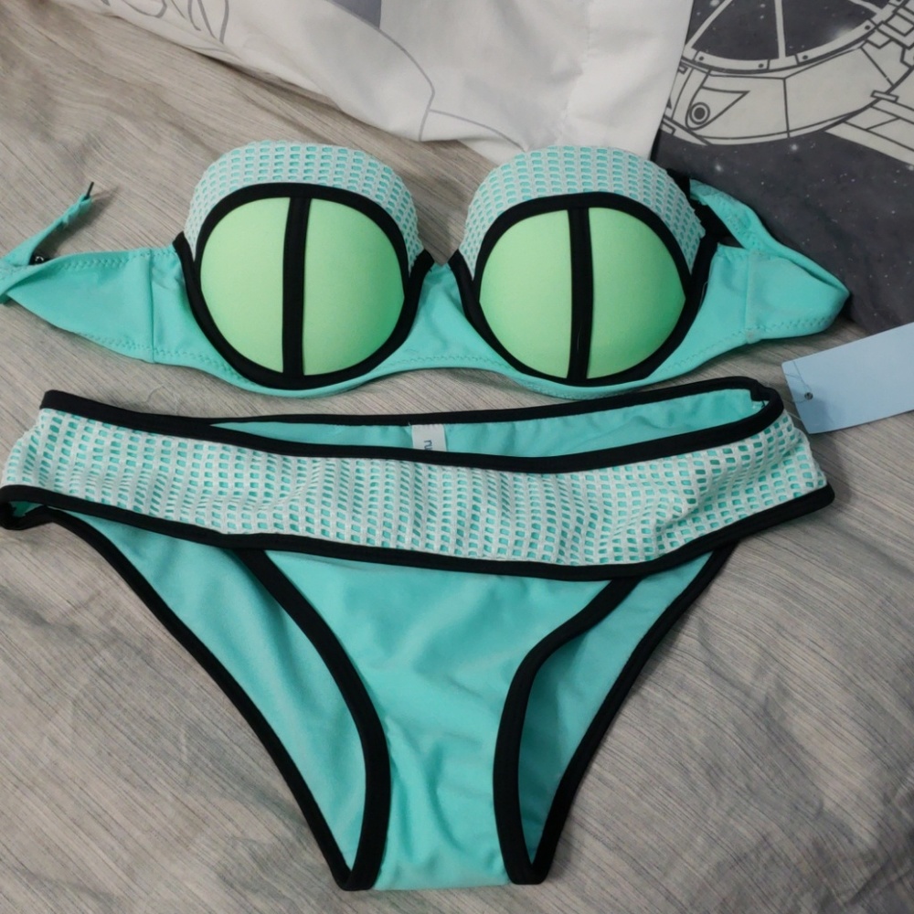 Teal and white bikini